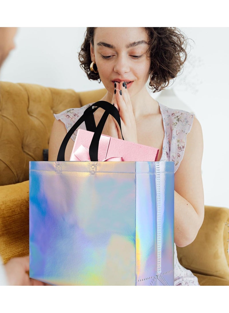 10Pcs Glossy Iridescent Gift Bags, 12.6x4.7x11 In Non-woven Reusable Goodie Bags Bulk, with Black Handles & Sturdy Base for Birthday, Wedding, Easter, Holiday Party - Image 5