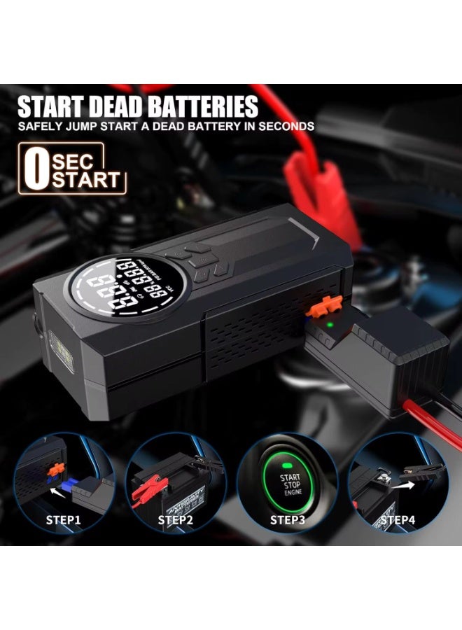 SUITU Heavy-Duty 4-In-1 Multifunctional Portable Jump Starter with Air Compressor and Inflator, Emergency Lights, and Power Bank - Image 2