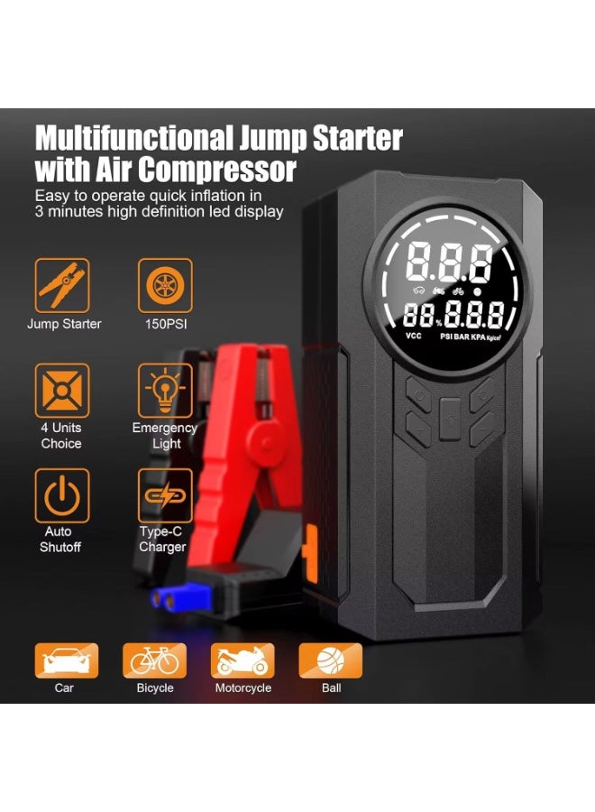 SUITU Heavy-Duty 4-In-1 Multifunctional Portable Jump Starter with Air Compressor and Inflator, Emergency Lights, and Power Bank - Image 3