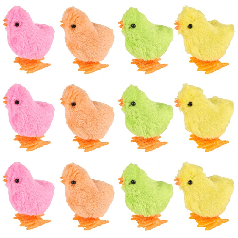 3 otters 12PCS Wind Up Chick Toys, Colorful Wind-Up Jumping Cute Chicken Plush Chicks Toys for Kids Goodie Bags, Party Favors - Image 1