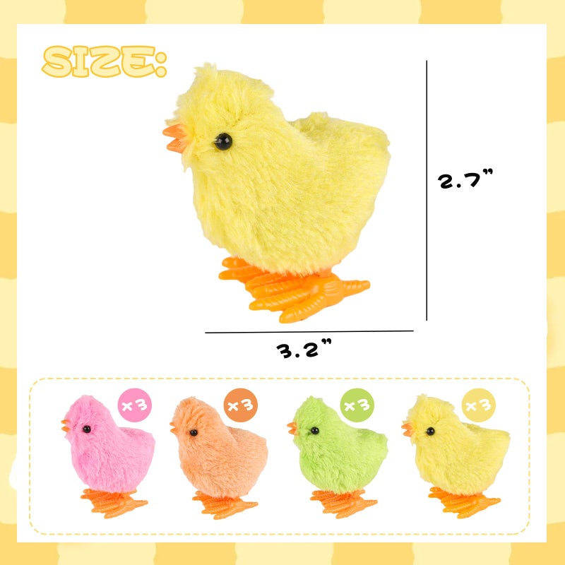 3 otters 12PCS Wind Up Chick Toys, Colorful Wind-Up Jumping Cute Chicken Plush Chicks Toys for Kids Goodie Bags, Party Favors - Image 2