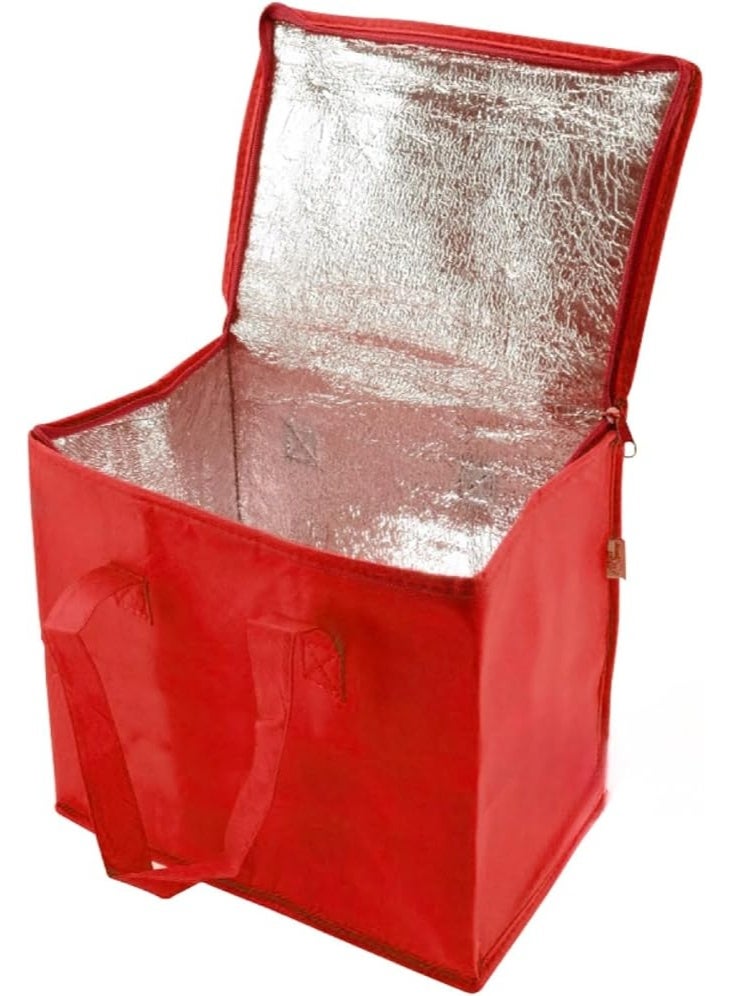 Large food and beverage storage bag lined with thermal foil for travel and trips, measuring 30 x 30 x 30 cm (red) - Image 1