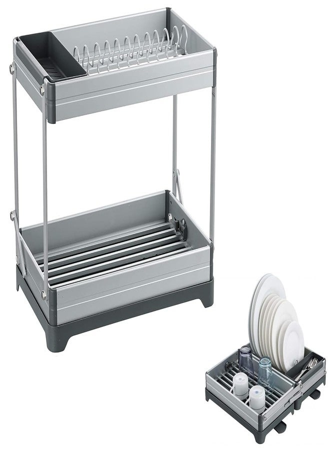 Cyrox Double Tier Dish Drainer, Collapsible Aluminium Kitchen Rack with Cutlery Holder, Foldable Dish Drying Stand for Countertop, Rustproof, Space-Saving Design (1Pcs) - Image 5