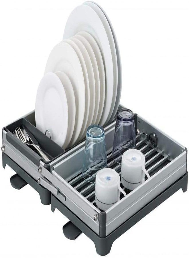 Cyrox Double Tier Dish Drainer, Collapsible Aluminium Kitchen Rack with Cutlery Holder, Foldable Dish Drying Stand for Countertop, Rustproof, Space-Saving Design (1Pcs) - Image 1
