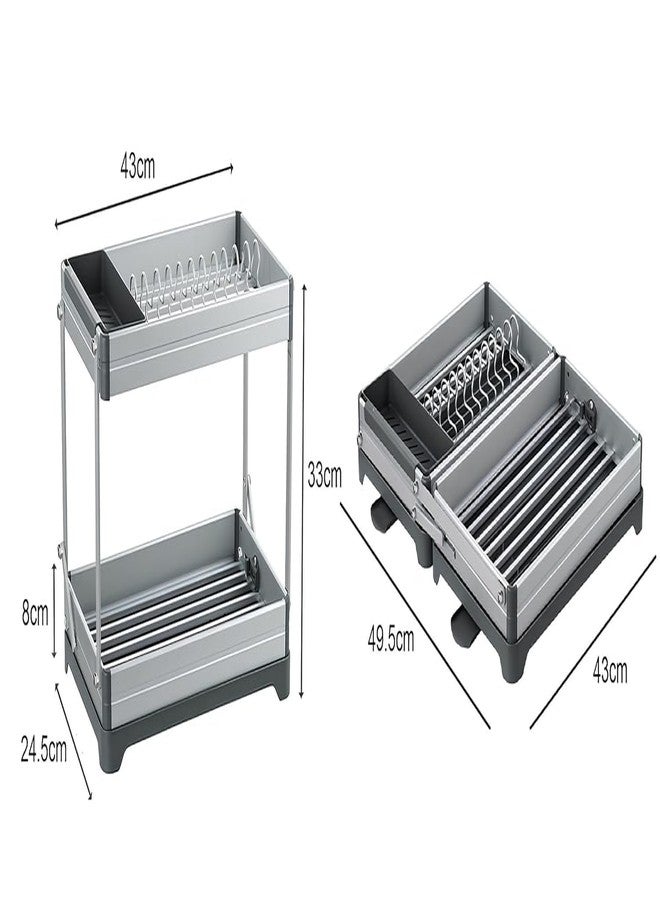 Cyrox Double Tier Dish Drainer, Collapsible Aluminium Kitchen Rack with Cutlery Holder, Foldable Dish Drying Stand for Countertop, Rustproof, Space-Saving Design (1Pcs) - Image 2