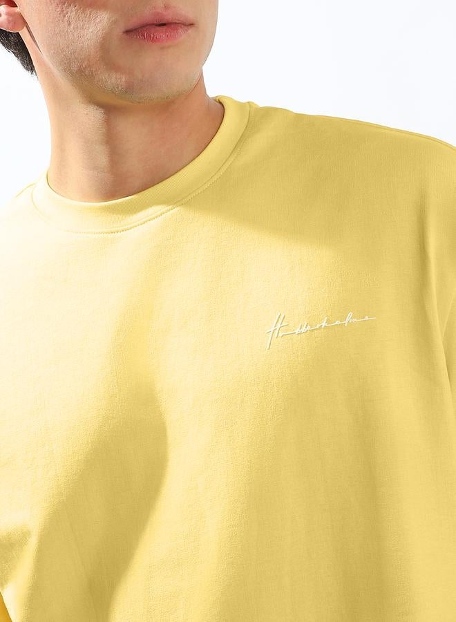 Hubberholme Men's Yellow 100% Cotton Solid Oversized T-Shirt - Image 5