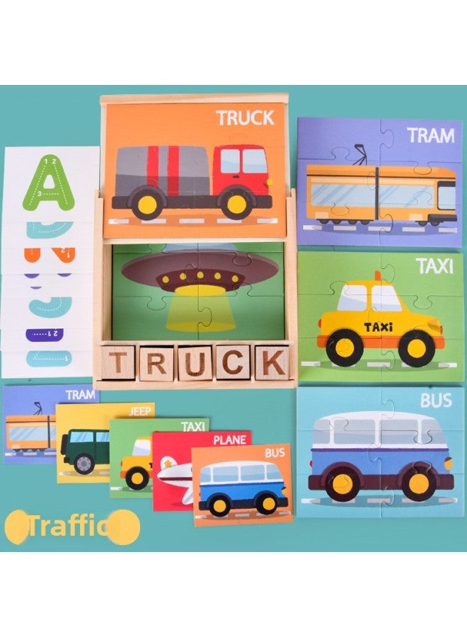 Children's Block Word Puzzle 0.8 Cognitive Building Blocks Children's Enlightenment Early Education English Word Cognitive Spelling Toys-Color:Traffic  - Image 1