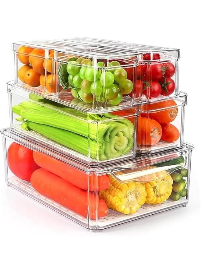 PYEBE Set Of 7 Fridge Organizer Stackable Refrigerator Organizer Bins with Lids, Kitchen Organization and Storage Clear Plastic Storage Bins for Food, Drinks, Fruits, Vegetable - Image 1