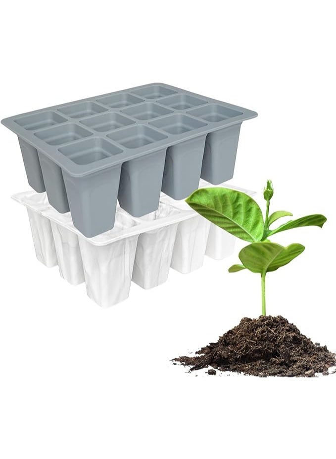 Arabest Seed Trays, 2 Pcs 12 Cells Silicone Seed Starting Tray, Reusable Seed Starter Container For Nursery Growing Plants Propagation Germination, Trays Kit Plastic For Greenhouse/Garden Green - Image 1