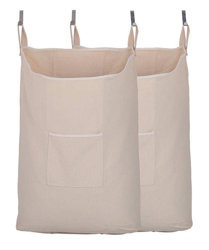 GORISEN 2 pack Laundry Collector Laundry Hamper Door Hanging Laundry bag with hooks Beige 2PC X 65Liters - Image 2