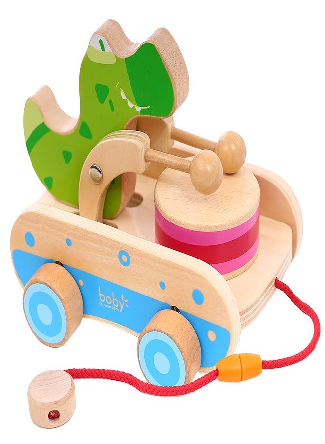 Boby Baby Gift Wooden Toddler Pull Toy, Crocodile Drum Tapping Children's Toy, Baby dragging and Learning to Walk, Rope Traction Rope Crawling for Toddlers Ages 1+ - Image 1