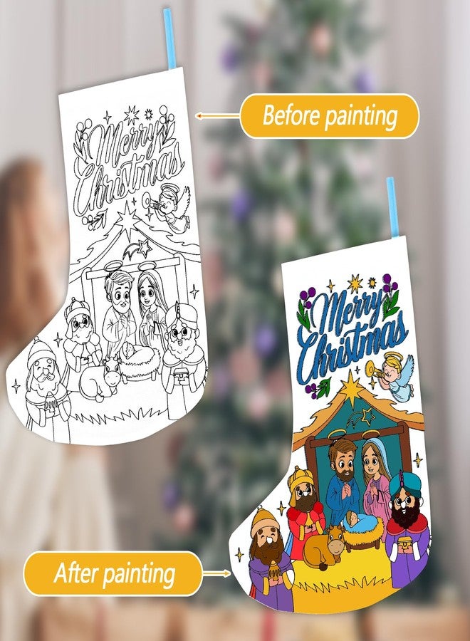 هواف مجموعة HOWAF المكونة من 12 قطعة من جوارب عيد الميلاد الكبيرة للتلوين، هدية مثالية للأطفال، مثالية لصنع جوارب عيد الميلاد بأنفسهم باستخدام أقلام التلوين، لون جوارب عيد الميلاد المسيحية الدينية الخاصة بك لشجرة عيد الميلاد، مقاس 14 × 9.5 بوصة - Image 3
