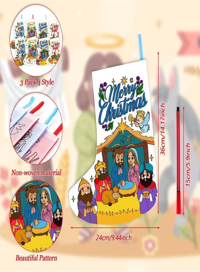 هواف مجموعة HOWAF المكونة من 12 قطعة من جوارب عيد الميلاد الكبيرة للتلوين، هدية مثالية للأطفال، مثالية لصنع جوارب عيد الميلاد بأنفسهم باستخدام أقلام التلوين، لون جوارب عيد الميلاد المسيحية الدينية الخاصة بك لشجرة عيد الميلاد، مقاس 14 × 9.5 بوصة - Image 2