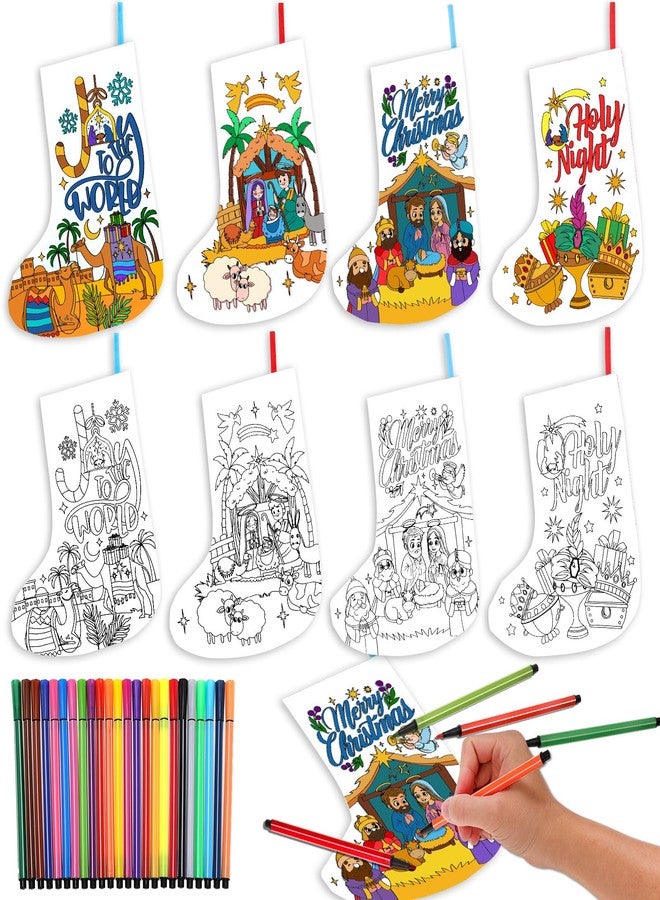 هواف مجموعة HOWAF المكونة من 12 قطعة من جوارب عيد الميلاد الكبيرة للتلوين، هدية مثالية للأطفال، مثالية لصنع جوارب عيد الميلاد بأنفسهم باستخدام أقلام التلوين، لون جوارب عيد الميلاد المسيحية الدينية الخاصة بك لشجرة عيد الميلاد، مقاس 14 × 9.5 بوصة - Image 1