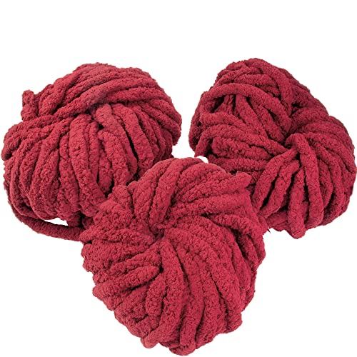 SCS Direct iDIY Chunky Yarn 3 Pack Skeins (72 Yards) - Maroon- Fluffy Chenille Yarn Perfect for Soft Throw and Baby Blankets, Arm Knitting, and DIY Crafts and Projects! Chrochet #20 or 25 Homemade Gift - Image 1
