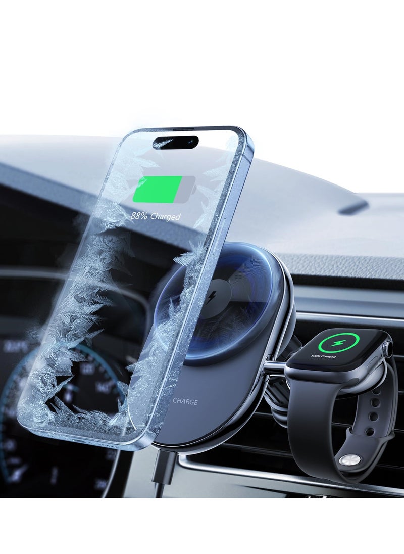 Generic - Magnetic Ice Cooling Wireless Car Charger for Magsafe, 2 in 1 iPhone 15 Pro Max and iWatch 9 Series, Compatible with iPhone 15/14/13/12 Series, Detachable Watch Charging Solution - Image 1