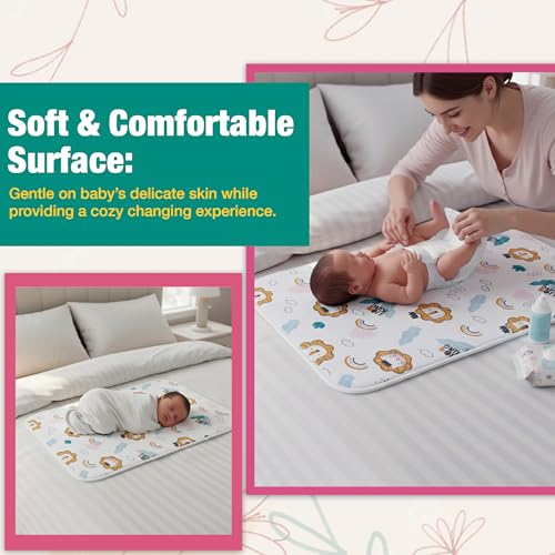 Safe-O-Kid Baby Diaper Changing Mat, 70 x 49 cm Waterproof & Foldable Bed Protector, Soft & Comfortable Changing Pad for Newborns, Travel-Friendly & Easy to Clean - (Pack of 1) - Image 2