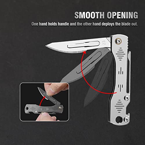 ITOKEY Folding Scalpel Knife, Scalpel Pocket Knife, Scalpels Surgical with 10pcs #23 Replaceable Razor Blades, Bottle Opener - Bread Lame Dough Scoring Tool, EDC Utility Knives, Small Keychain Knives for Men Outdoor Skinning - Image 2