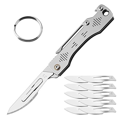 ITOKEY Folding Scalpel Knife, Scalpel Pocket Knife, Scalpels Surgical with 10pcs #23 Replaceable Razor Blades, Bottle Opener - Bread Lame Dough Scoring Tool, EDC Utility Knives, Small Keychain Knives for Men Outdoor Skinning - Image 1
