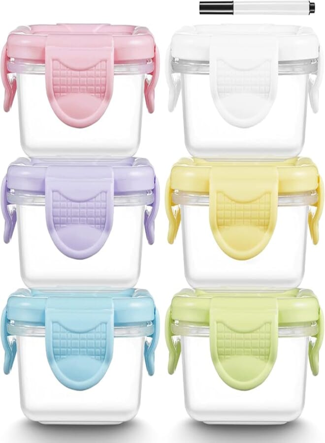 Mfacoy 6 Pack Salad Dressing Container To Go, MFacoy 2.5 OZ Plastic Condiment Containers with Lids, BPA Free Condiment Cups, Leak Proof and Reusable Small Containers with Lids for Lunch Box Picnic Travel