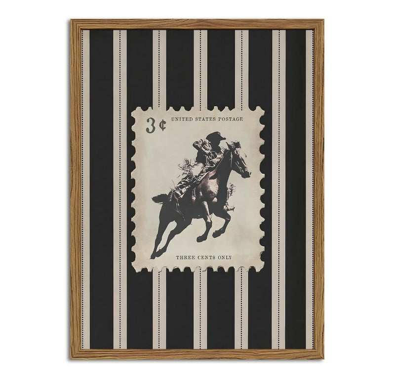yulihaz Vintage Western Cowboy Wall Art Black and White Striped Cowboy Riding Horse Wall Decor Paintings Mid Century Rodeo Southwestern Poster Canvas Print for Bedroom Living Room 12x16 inch Wood Framed - Image 2