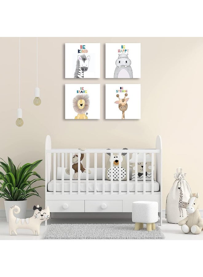 EMODA Nursery Wall Decor Safari Animal Baby Room Decor Canvas Prints Kids Art Frame Jungle Nursery Decor Animal Pictures Wall Art Safari Nursery Decor, 12 x 12 Inch - Image 2