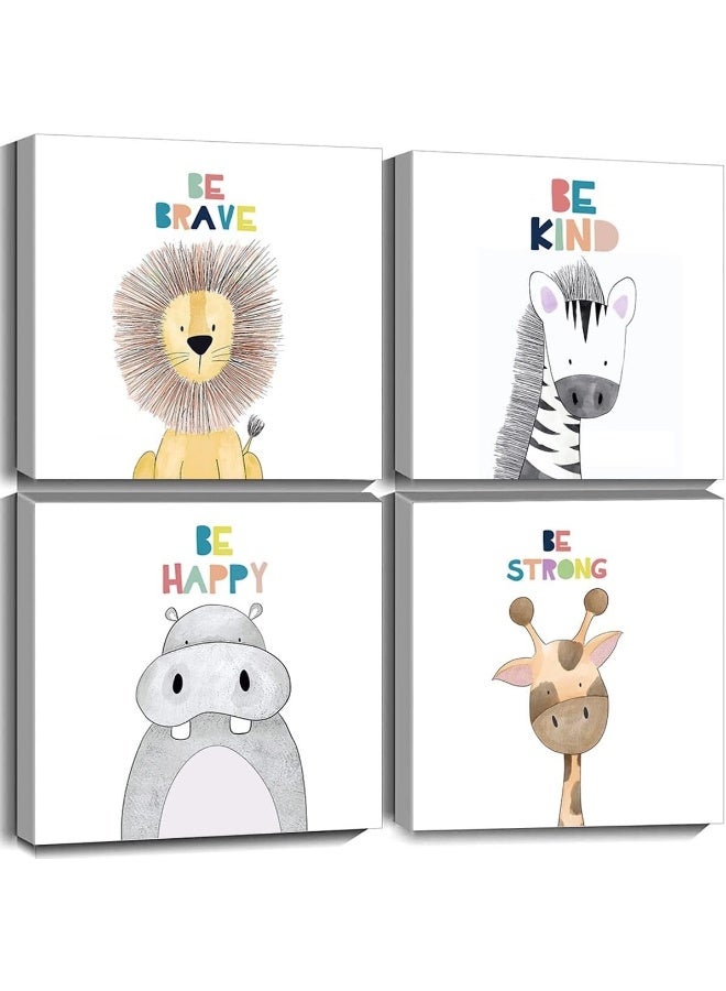 EMODA Nursery Wall Decor Safari Animal Baby Room Decor Canvas Prints Kids Art Frame Jungle Nursery Decor Animal Pictures Wall Art Safari Nursery Decor, 12 x 12 Inch - Image 1