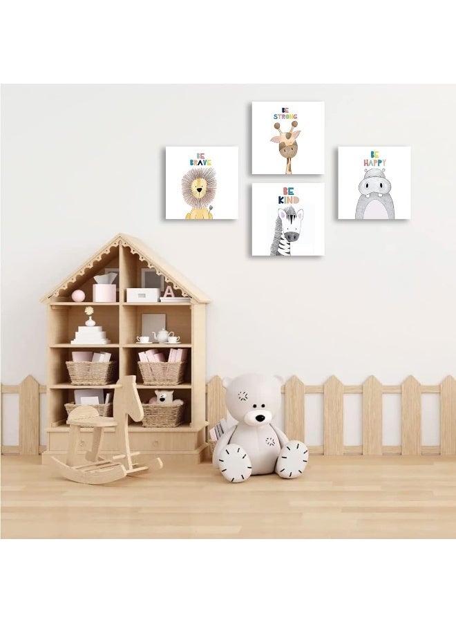 EMODA Nursery Wall Decor Safari Animal Baby Room Decor Canvas Prints Kids Art Frame Jungle Nursery Decor Animal Pictures Wall Art Safari Nursery Decor, 12 x 12 Inch - Image 3