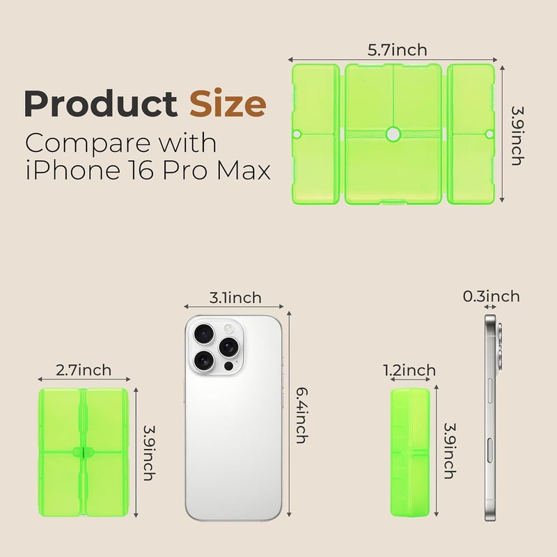 FYY Daily Pill Organizer, 7 Compartments Portable Pill Case Travel Pill Organizer,[Folding Design]Pill Box for Purse Pocket to Hold Vitamins,Cod Liver Oil,Supplements and Medication-Clear Green - Image 2