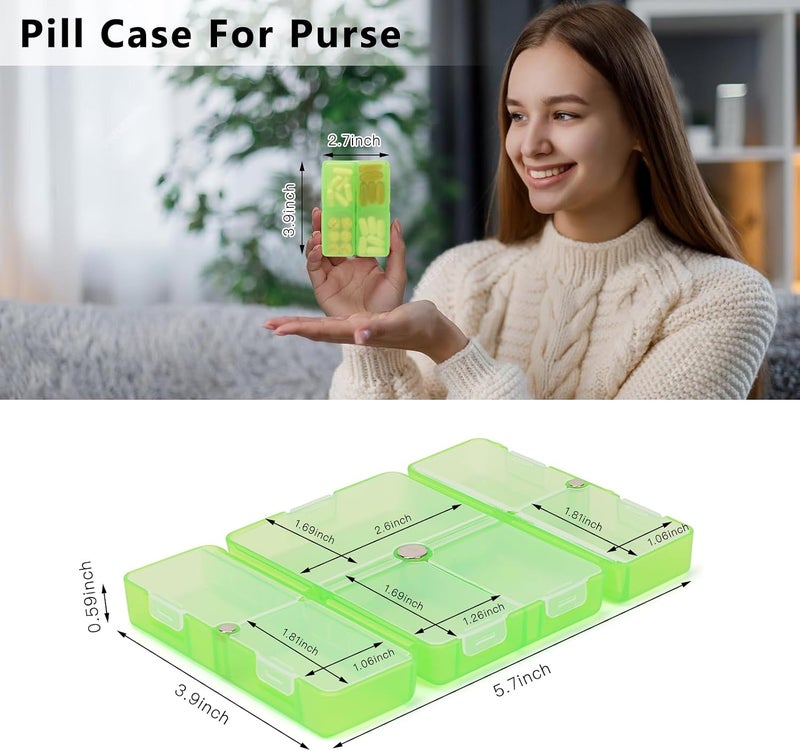 FYY Daily Pill Organizer, 7 Compartments Portable Pill Case Travel Pill Organizer,[Folding Design]Pill Box for Purse Pocket to Hold Vitamins,Cod Liver Oil,Supplements and Medication-Clear Green - Image 3