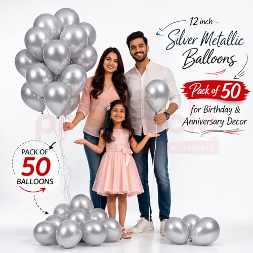Propsicle 12 inch Silver Theme HD Metallic Latex Balloons Pack of 50 - Birthday Decoration for Girls, Boys, Toddler, Men & Women, Bachelor Bachelorette Anniversary Celebration Decor - Image 2