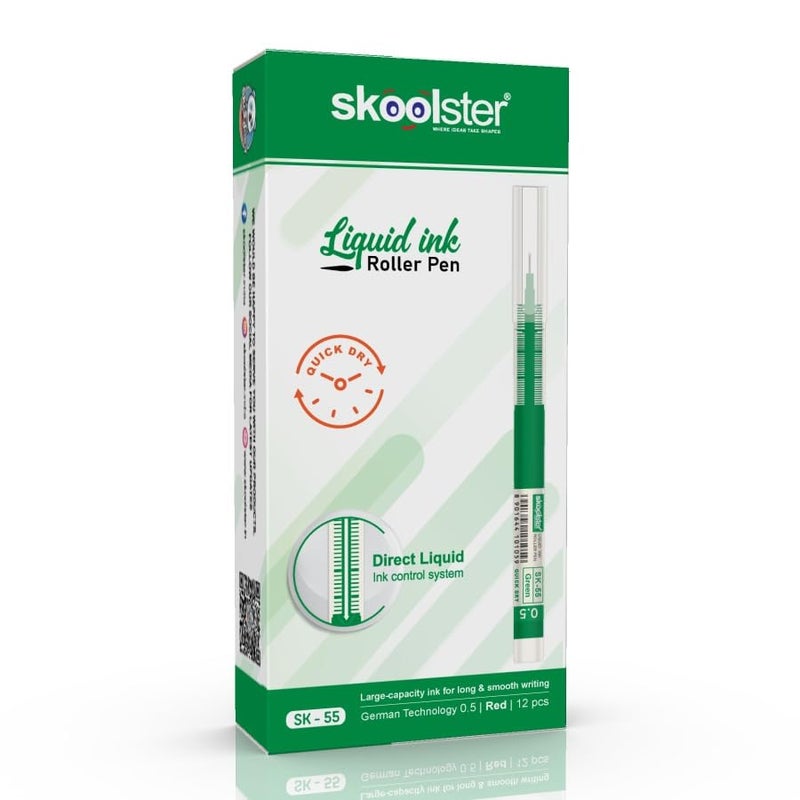 Skoolster Liquid Ink Roller Pen 0.5mm, Pack of 24, Smooth Quick-Dry Writing Pens for Office, School, Professionals & Exams (Green) - Image 2
