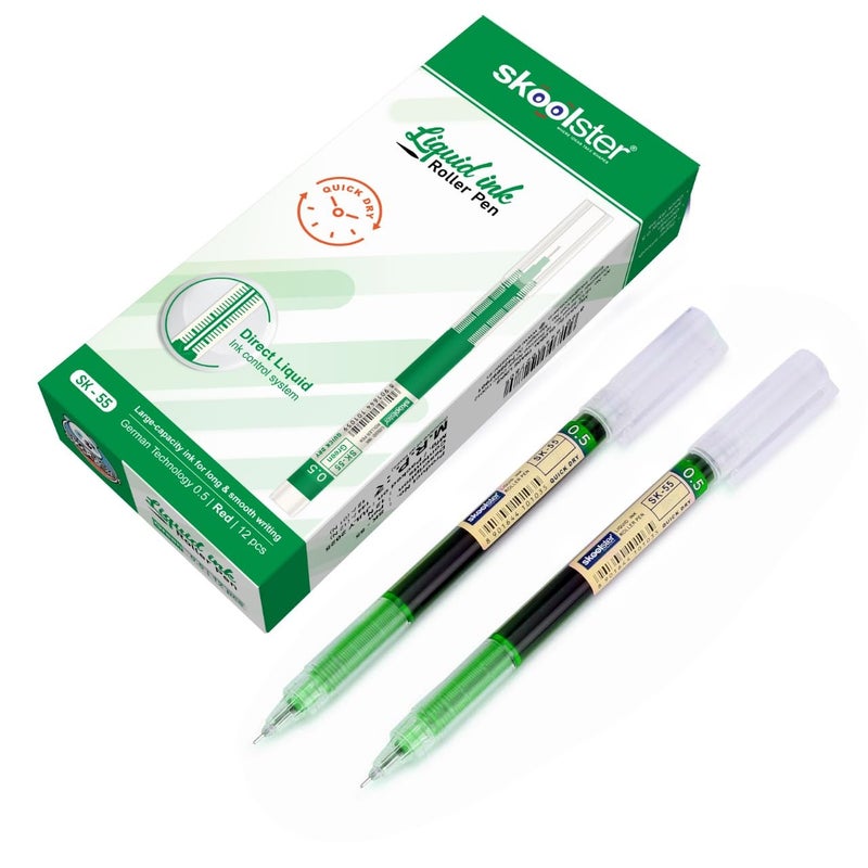 Skoolster Liquid Ink Roller Pen 0.5mm, Pack of 24, Smooth Quick-Dry Writing Pens for Office, School, Professionals & Exams (Green) - Image 1