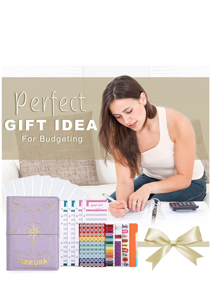 SYOSI - Budget Binder Planner A6 PU Leather Ring Binder Notebook, Clear Pockets 12 Pcs Expense Sheets Various Sticker Labels Money Saving for Budgeting for Travel and Diary - Image 1