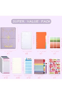 SYOSI Budget Binder Planner A6 PU Leather Ring Binder Notebook, Clear Pockets 12 Pcs Expense Sheets Various Sticker Labels Money Saving for Budgeting for Travel and Diary  - Image 4