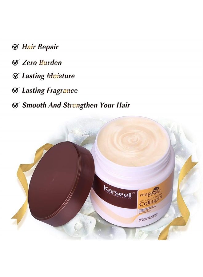 Karseell قناع الشعر بالكولاجين والماكا لإصلاح عميق وترطيب الشعر وزيت الأركان وزيت جوز الهند للشعر الجاف التالف وجميع أنواع الشعر 16.90 أونصة 500 مل - Image 4