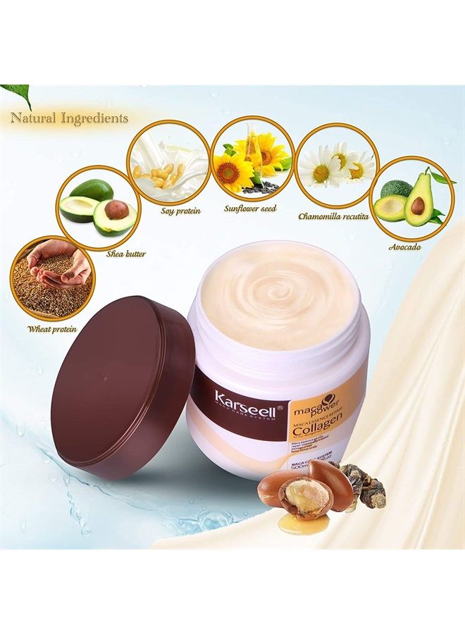 Karseell قناع الشعر بالكولاجين والماكا لإصلاح عميق وترطيب الشعر وزيت الأركان وزيت جوز الهند للشعر الجاف التالف وجميع أنواع الشعر 16.90 أونصة 500 مل - Image 2