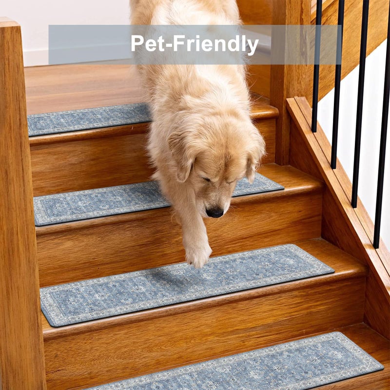 OJIA Stair Treads for Wooden Steps Indoor Washable Stair Carpet Non-Slip 15PCS 30"x8" Rubber Backing Stair Mats Stair Runners for Kids, Elders and Dogs, Staircase Step Treads Stair Covers - Image 5