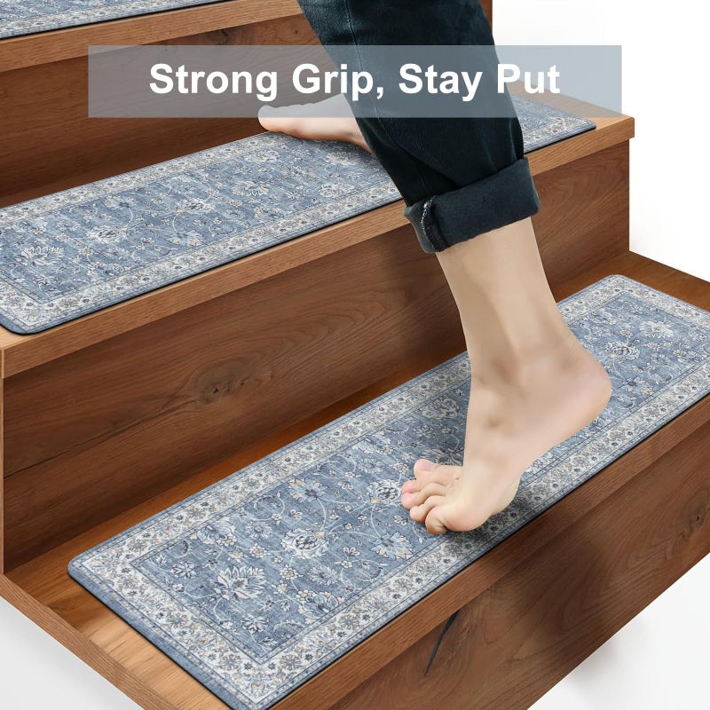 OJIA Stair Treads for Wooden Steps Indoor Washable Stair Carpet Non-Slip 15PCS 30"x8" Rubber Backing Stair Mats Stair Runners for Kids, Elders and Dogs, Staircase Step Treads Stair Covers - Image 3