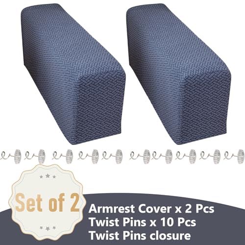 Yoovat Sofa Arm Covers Recliner Couch Armrest Covers Chair Arm Covers Protectors TextureGray BlueLarge Set of 2 - Image 3