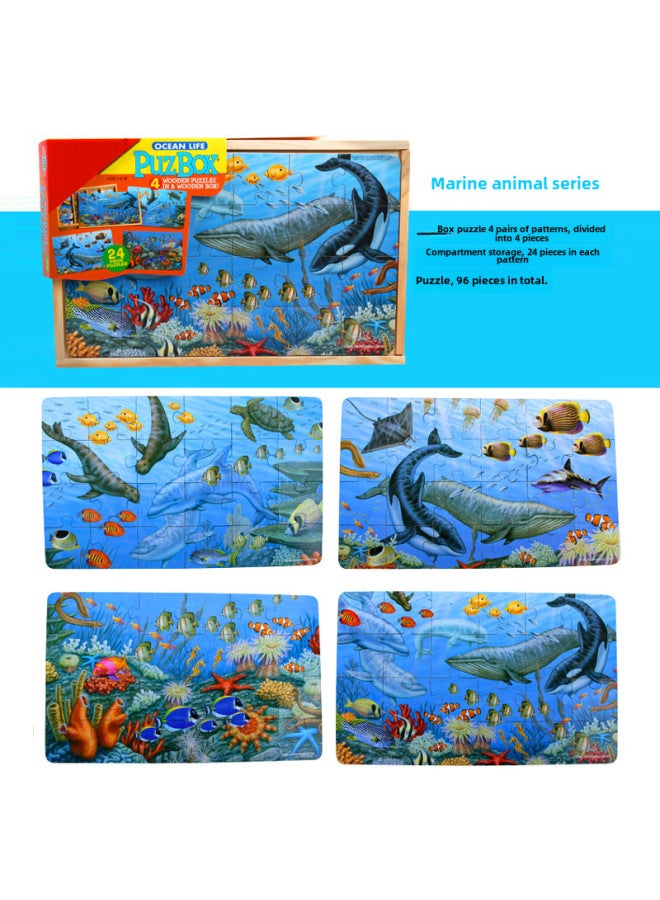 24-piece Children's Large Puzzle Traffic Car Dinosaur Animal 34567-year-old Boys And Girls Assembled Educational Toys-Color:Marine Animal Series - Image 1