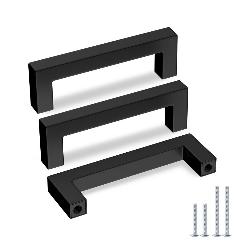 goldenwarm 5 Pack 4 Inch Matte Black Cabinet Handles Kitchen Furniture Hardware Square Stainless Steel Hardware Bathroom Cabinet Door Pulls