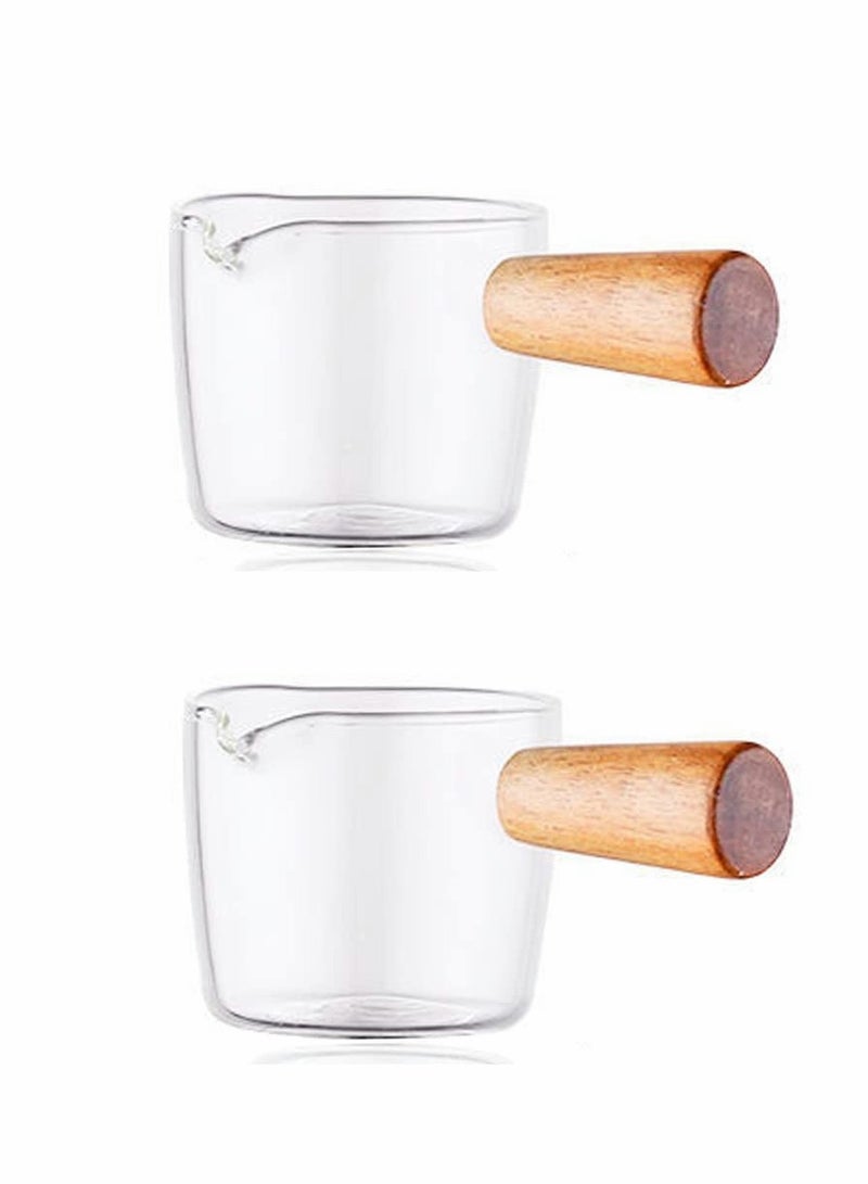 Excefore Creamer Dish Small Sauce Bowls, 2Pcs Prep Dip Dessert Dish Bowls with Handle Creamer Cup Mini Coffee Milk Creamer Serving Pitcher Jug, Borosilicate Glass Milk Dressing Server Pourer (L)  - Image 1