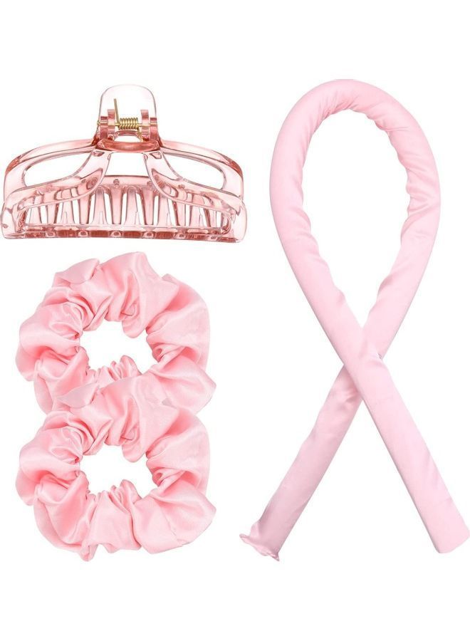 NIBEMINENT 4-Piece Heatless Curling Rod With Headband Pink - Image 1