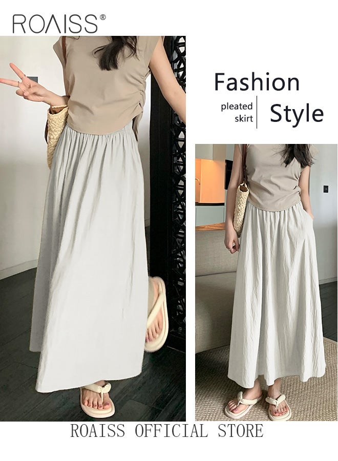 roaiss Versatile High-Waisted Pleated Midi Skirt | Basic Yamamoto-Style Lazy | Fashionable & Slimming | Leg-Shaping | Women's Mid-Length Skirt - Image 2