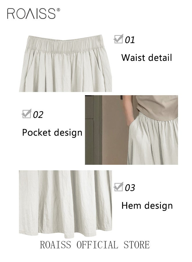 roaiss Versatile High-Waisted Pleated Midi Skirt | Basic Yamamoto-Style Lazy | Fashionable & Slimming | Leg-Shaping | Women's Mid-Length Skirt - Image 5