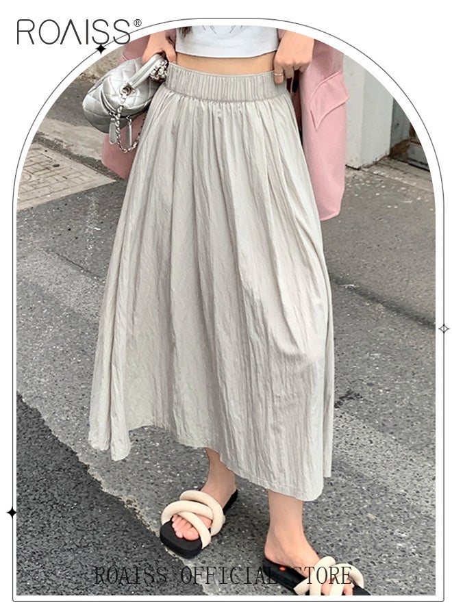 roaiss Versatile High-Waisted Pleated Midi Skirt | Basic Yamamoto-Style Lazy | Fashionable & Slimming | Leg-Shaping | Women's Mid-Length Skirt - Image 3