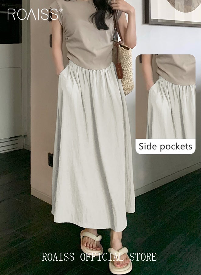 roaiss Versatile High-Waisted Pleated Midi Skirt | Basic Yamamoto-Style Lazy | Fashionable & Slimming | Leg-Shaping | Women's Mid-Length Skirt - Image 4