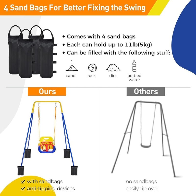 FUNLIO 2-in-1 Swing Set and Baby Door Hopper for Toddlers, Swing Set for Children with 4 Sandbags, Foldable Metal Stand for Indoor and Outdoor Use, Easy to Assemble and Store - Image 3