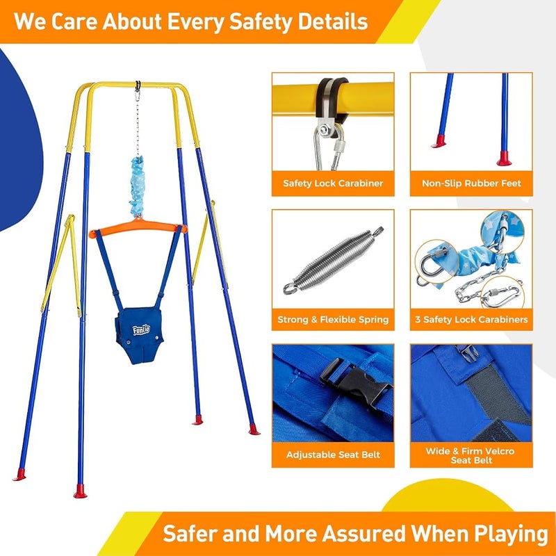 FUNLIO 2-in-1 Swing Set and Baby Door Hopper for Toddlers, Swing Set for Children with 4 Sandbags, Foldable Metal Stand for Indoor and Outdoor Use, Easy to Assemble and Store - Image 5